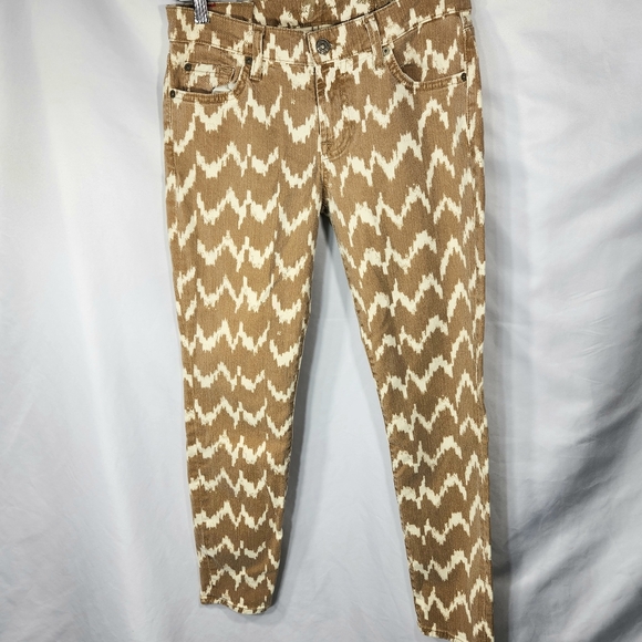 7 For All Mankind Denim - 7 for all mankind Anthropologie Tan White Cropped Skinny 5 Pocket Jeans Siz3 27